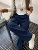 Pantalones deportivos para mujer estilo retro americano, nuevos pantalones de pierna ancha de cintura alta para otoño e invierno para mujeres de talla grande, casuales y versátiles con cordones