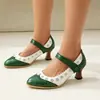 Zapatos de Salón Brogue para Mujer con Punta Fina, Tacón de Grano de Madera, Tacón de Gatito, Diseño Floral Calado, Punta Fina, Correa Única, Tacones Altos de Estilo Británico Retro