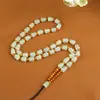 Colar de Jade Afegão Natural Semente em Forma de Pedra Bruta Cordão Trançado Estilo Grosso Masculino Corrente de Contas de Jade com Couro Pedra Bruta