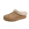 Pantuflas de Algodón con Cuero Mate Esponjoso para Mujer, Suela Gruesa, Punta Cerrada, Nuevo Estilo Otoño, Punta Dividida Sintética, Sin Cordones, Pantuflas de Piel para Exteriores