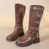 Botas Largas de Moda para Mujer, Botas Vaqueras hasta la Rodilla, Botas de Montura Retro con Tacón Grueso, Botas de Motocicleta Estilo Punk Desgastado