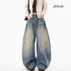 Jeans de Moda Scimitar Retro Americano Desgastado para Hombres y Mujeres, Nuevo Diseño Primavera 2025, Pantalones Anchos Rectos Holgados