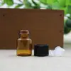 Frasco pequeno de óleo essencial marrom de 2ml, rolha de vedação, tampa preta de grão fino, frasco de vidro vazio, frasco palito, atacado, sub-frasco