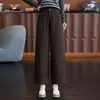 Calça feminina nova versátil de cintura alta, modelagem solta, perna estreita e larga, calça casual fashion, calça cropped de corte curvo