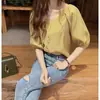 Moda Coreana Nueva Primavera/Verano, Blusa de Gasa Holgada de Moda para Mujer, Top de Manga Corta, Camisa Elegante, Camisa Base de Color Sólido