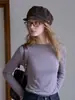 Camiseta de Seda Lino con Textura de Copo de Nieve para Mujer, Top Básico de Manga Larga de Lino Lyocell Morandi para Otoño