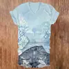 Blusas de manga corta para mujer transfronterizas, camisetas de cuello en V para mujer con diseño estilo chino y estampados florales, impresión 3D, disponibles para venta al por mayor a partir de una pieza