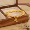Pulseira de Sementes de Olho de Gato Escovadas em Formato de Cabacinha da Sorte para Mulheres, Design Antigo em Ouro de Areia, Estilo Chinês Novo de Nicho, Pulseira Versátil