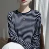 Top de rayas de color contrastante, camiseta básica de cuello redondo para mujer, camiseta interior holgada de punto de manga larga para mujer Otoño 2026