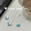 Corrente para Clavícula Coreana Simples de Nicho de Alto Padrão Prata Esterlina S925 Cola de Coração Rosa e Azul Colar Fofo e Versátil