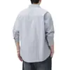 Camisa de Rayas Verticales Retro Elegante 2025 para Hombre Otoño Holgada Tendencia Marca Solapa Camisa de Mezclilla Chaqueta de Trabajo