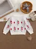 Nuevo estilo cárdigan de punto 100% algodón para bebé niña en color rojo vintage con estampado de corazón de rosa, cuello redondo, suéter infantil de manga larga