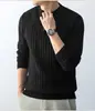 Suéter de punto para hombre de alta calidad, nuevo, grueso, cálido, con cuello de cremallera, color liso, moda casual para hombre