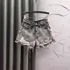 Shorts de Mezclilla Gris Humo de Cintura Alta para Mujer Distintivos Rasgados Verano Modernos Sueltos Casuales de Corte A Pantalones Cortos de Lana de Pierna Ancha