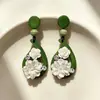 Estilo Vintage Retro Francés Hong Kong Monet Medieval Clip para Oreja Pendientes de Perla Pendientes Verdes Joyería Femenina para Orejas