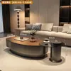 Mesa de centro de madera maciza color nogal, estilo francés minimalista moderno de lujo ligero, para uso en sala de estar, estilo wabi-sabi minimalista de alta gama color crema