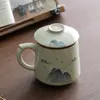 Caneca Pintada à Mão Forno Ge Xícara de Chá de Cerâmica Copo com Separação de Água e Chá Copo Pessoal para Escritório Xícara de Chá de Alta Qualidade Presente