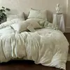 Juego de Sábanas Jacquard Cepillado de Tres Capas 100% Algodón, Engrosado y Cálido, Juego de Ropa de Cama de Sábana Plana y Sábana Ajustable de Algodón Puro