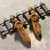 Escultura Antiga em Madeira de Pessegueiro Espada Tai Chi Sete Estrelas Pingente DIY, Ornamento Artesanal Estilo Taoísta, Colar, Pingente para Bolsa