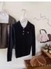Suéter de Punto Trenzado con Cuello Polo Vintage de Manga Larga Bordado de Pony para Mujer, Otoño Suave Casual Elegante Capa Base Ropa Exterior Superior
