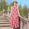 Vestido de algodón y seda floral, estilo joven nuevo, estilo vacacional en la playa, vestido tipo tank sin mangas, vestido largo de temperamento bohemio