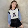 Camiseta para Niñas 2026 Otoño Nuevo Estilo Infantil Sorona Bloques de Color Casual Manga Larga Falsa de Dos Piezas Camiseta Base Moderna