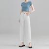 Calça Jeans Branca Cropped Reta Anti-Transparência para Mulheres, Nova Moda Verão 2026 Cintura Alta Versátil Casual