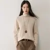 Nuevo suéter de cachemira sin costuras de cuello alto plano de Bai Cai Rong, nuevo estilo 2026 con bordes enrollados, capa base de punto versátil y a la moda