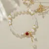 Estilo Chino Retro Estilo Chino Nuevo Pulsera de Perlas de Agua Dulce Naturales Pulsera de Cristal Pulsera de Ágata Dorada con Arena de Gama Alta
