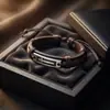 Pulsera de hombre apilable de estilo hip-hop punk con cuentas, pulsera de cuero con cierre magnético, ópalo negro y ojo de tigre, transfronteriza