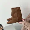 Nuevas Botas 2026 Mujer Punta Fina Mujer Tacón Oculto Botas de Pantalón Botines Cortos Rad Modernas Pantorrilla Ancha Western Otoño Hermosas
