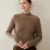 Nuevo Suéter de Cachemir para Mujer Otoño e Invierno, Cuello Alto Medio, Versátil, Suave, Sedoso, Cómodo, Holgado, Camiseta Interior de Punto Trenzado de Cuerpo Entero