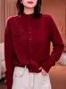 2026 Nova Moda Gola Alta Botão Único Bolso Botão Tricô Cardigan Suéter Top para Mulheres Versátil Emagrecedor Tricô Peça Externa Top