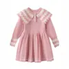 Vestido de Outono e Inverno para Meninas de Fronteira Suéter Infantil Estampa Xadrez Ins Estilo Coreano Moda Bebê Gola Dobrada Tricô