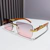 2025 nuevos gafas de sol de personalidad europea y americana con veta de madera y guepardo, borde sin marco, cabeza de leopardo vintage, gafas de sol de exportación