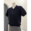 Estilo Old Money Casual Cuello Polo Color Sólido Texturizado Lino Slub Cuello Pico Pequeño Top de Punto para Mujer 26 Verano Nuevo Modelo en Stock
