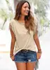 Camiseta de Verano para Mujer Talla Grande AliExpress Amazon Color Sólido Casual Cuello Redondo Manga Corta Puño Nudo de Borlas