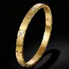 Nuevo Pulsera de Acero Inoxidable Transfronteriza 2025 Chapada en Oro Real de 18K, Pulsera Cuadrada de Acero de Titanio con Circonitas y Diseño de Broche