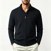 Cárdigan de cachemira con media cremallera para hombre, Nuevo Otoño/Invierno, Ajuste holgado, Casual de negocios, Chaqueta cárdigan de punto a rayas