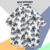 Camisa de Manga Corta Estilo Hong Kong Vintage Retro Pintura al Óleo para Hombre Tendencia Costera Camisa Floral Holgada para Pareja Guapa Chaqueta