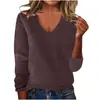 Otoño e Invierno 2025 Transfronterizo Europeo y Americano Casual Nuevo Color Puro Elegante Ropa de Trabajo Cuello en V Jersey Versátil Holgado para Mujer