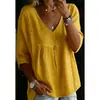Verão 2026 Novas Blusas Transfronteiriças AliExpress Blusas Europeias e Americanas Cor Sólida Gola V Moda Casual Férias Deslocamento