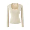 Estilo girl picante, camiseta de manga larga con escote pronunciado, colección de otoño para mujer, fina y ligeramente transparente, elástica, ajustada, sexy y adecuada como prenda interior o top