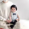 Mameluco de osito, mameluco de verano delgado sin mangas con corbatín, traje para gatear, ropa de verano, pijama, traje para aire acondicionado