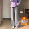 Pantalones Casuales de Pierna Ancha con Forro Polar de Corte Holgado para Mujer, Nuevos Pantalones Casuales de Invierno/Otoño de Cintura Alta Adelgazantes de Longitud Completa