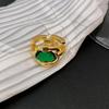Anel Personalizado de Esmeralda Novo Estilo Europeu e Americano para Mulheres, Anel Aberto Hip-Hop Fashion Retrô Resistente, Anel Vazado para Dedo Indicador