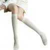 Meias Cano Alto Femininas, Verão Finas Estilo Ballet Emagrecedoras de Malha Respirável Longas, Casuais Preto e Branco