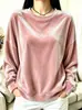 Ropa de otoño/invierno para mujer europea y americana 2026: Tienda independiente de Amazon, camiseta casual de terciopelo de manga larga con cuello redondo para mujer