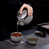 Olla Portátil de Hielo Negro Taza Rápida para Invitados Una Olla Dos Tazas Cerámica Agrietada por Hielo Juego de Té de Viaje Traje Tetera Portátil para Exteriores