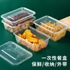 Caixa de Almoço Descartável, Talheres, Caixa para Levar, Caixa de Almoço Retangular de Plástico de Grau Alimentício com Tampa, Caixa para Fast Food